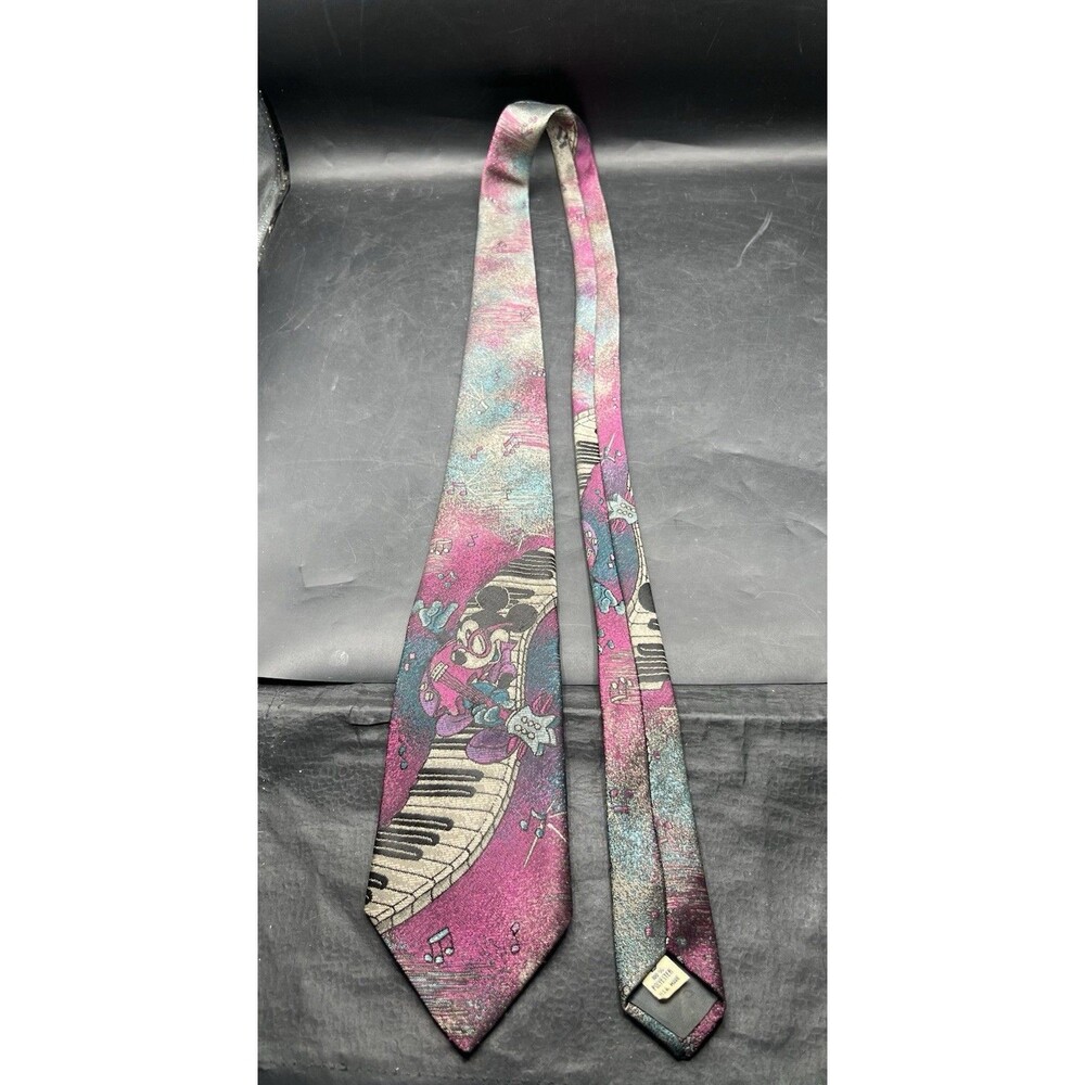 Vintage Balancine Disney Mickey Mouse Piano Guitar Necktie Multicolor USA 59”